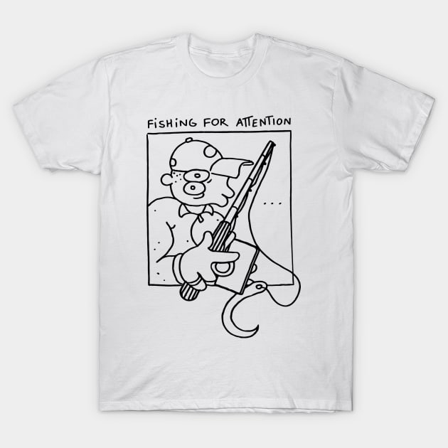 FISHING FOR ATTENTION - Black Linework T-Shirt by Andrej P.